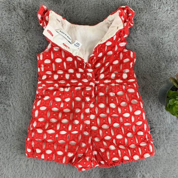 Janie and Jack Red Eyelet Lace Romper - 3-6 months - Picture 3 of 5